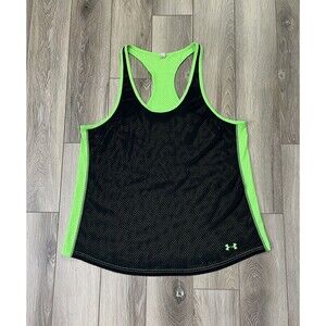Under Armour HeatGear Mesh Sleeveless Athletic Top Womens Sz XL Black/Green